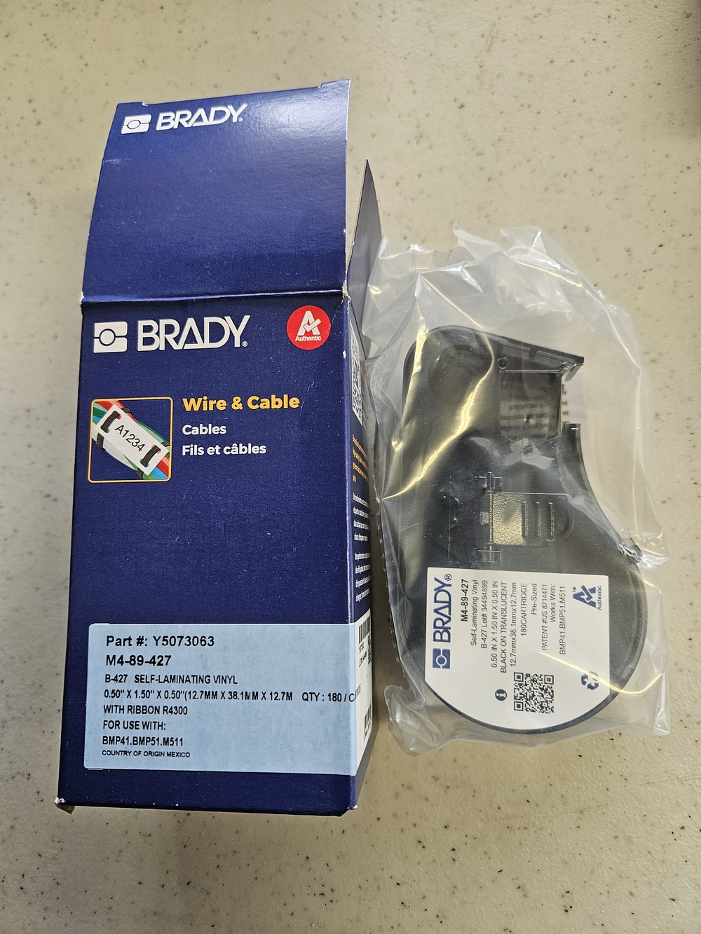 Brady ,  M4-89-427 Self-Laminating Vinyl  O.5" X 1.50" X 0.5 .  2 Pack.